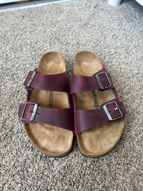 Birkenstock Shoes - Birkenstock Arizona Double Strap Sandals in Burgundy